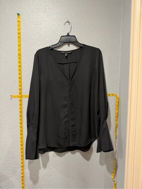 White House Black Market Black Bell Sleeve V-Neck Blouse Size L